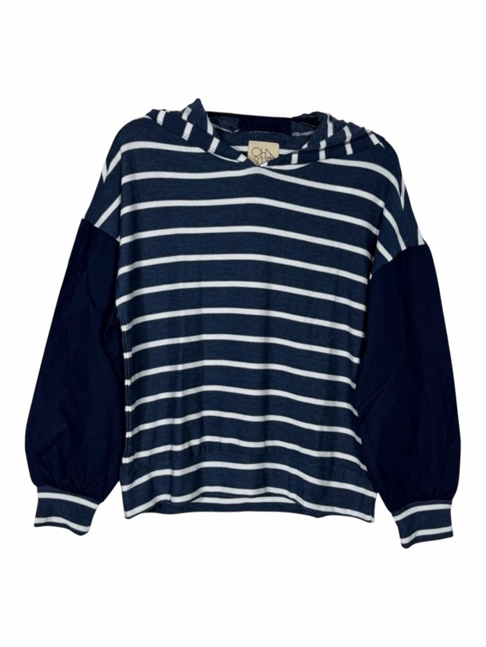 Chaser NWT Pullover Long Sleeve Hoodie Sweatshirt Navy & White Striped, Size Med